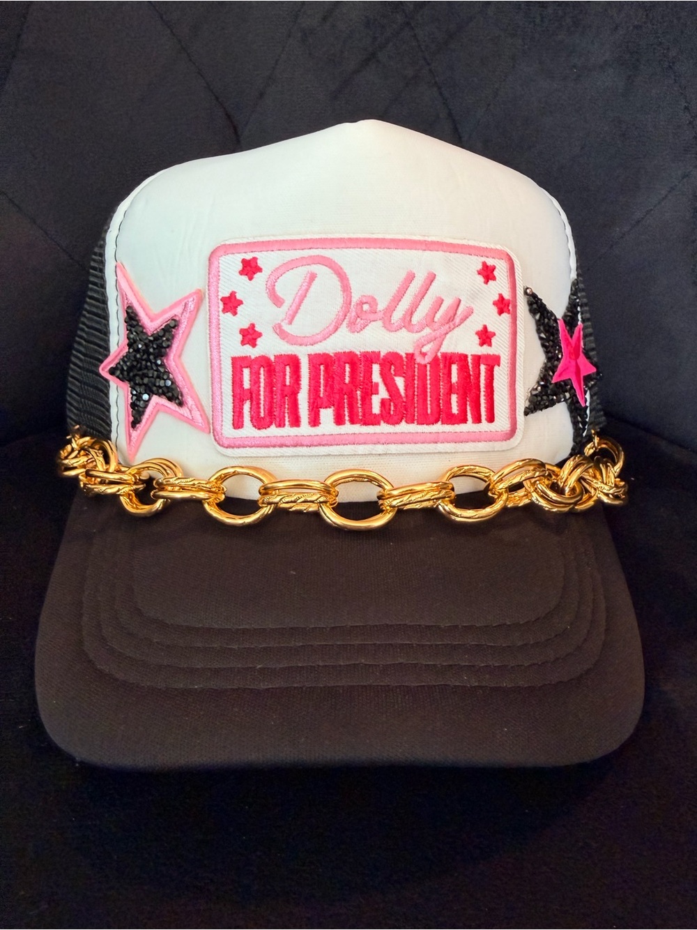 Dolly Parton For President Pink & Black Embellished Trucker Hat